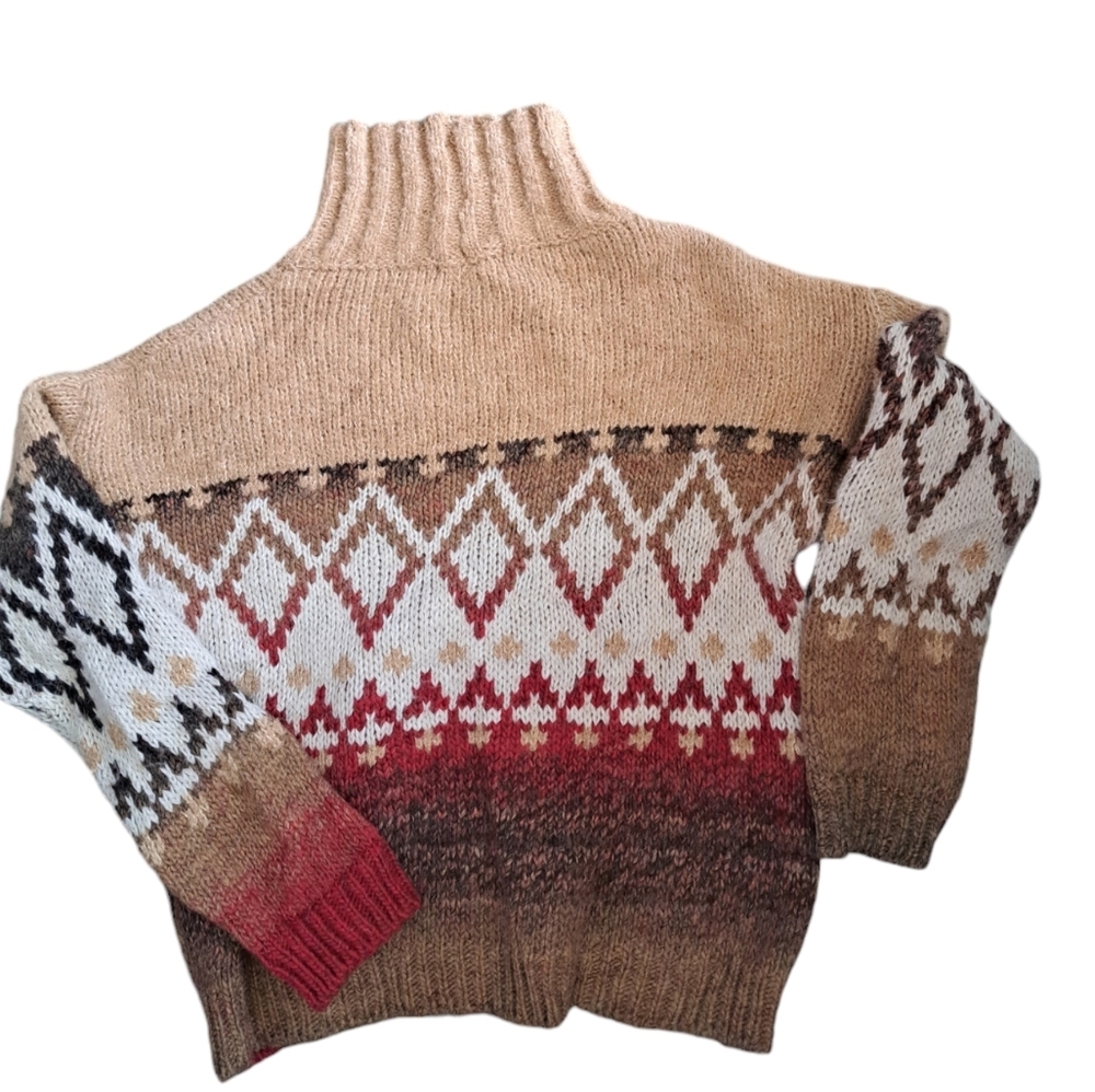 Elsamanda mock neck turtleneck sweater boxy Southwestern Italy wool blend LG